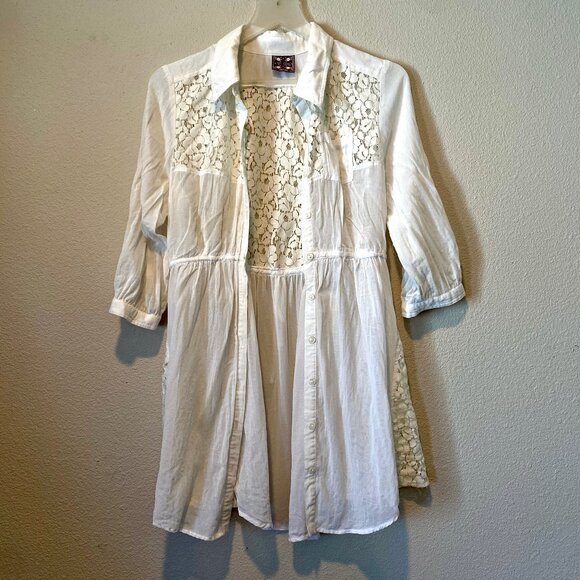 Free‎ People White Gauzy Button-Up Tunic Cover Up Size 10 Boho Summer - Picture 1 of 5
